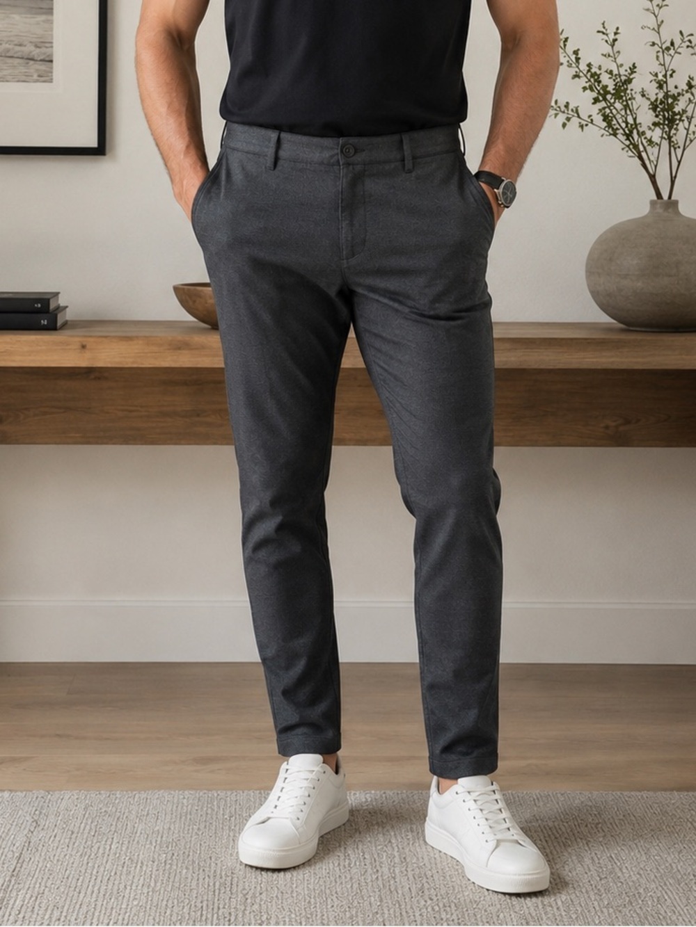 PAIGE Iced Black Performance Trouser Pants Men 36 Stretch Career Business Casual